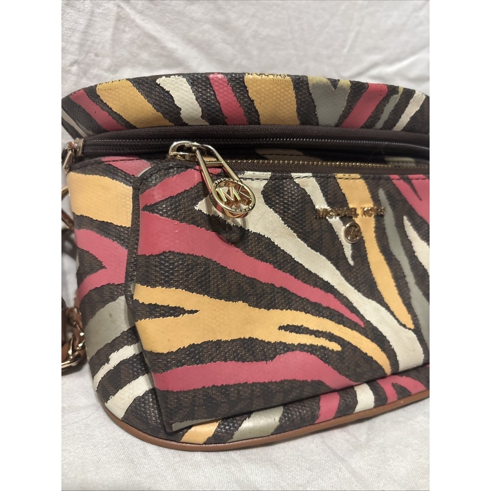 Michael Kors Slater Medium Metallic Zebra Logo Sling Fanny Pack Purse Crossbody - Picture 4 of 15